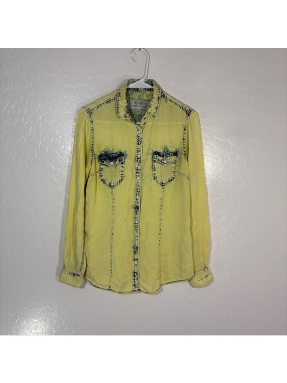 Ryan Michael Shirt Womens Small Yellow Western Snap Button Front Long Sleeve Top